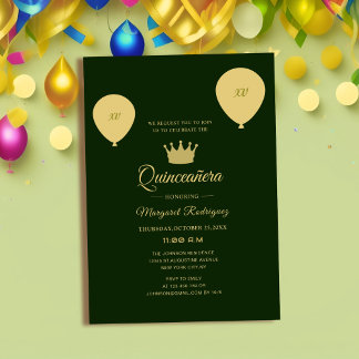 grün und goldfarben klassische elegante Quinceañer Einladung