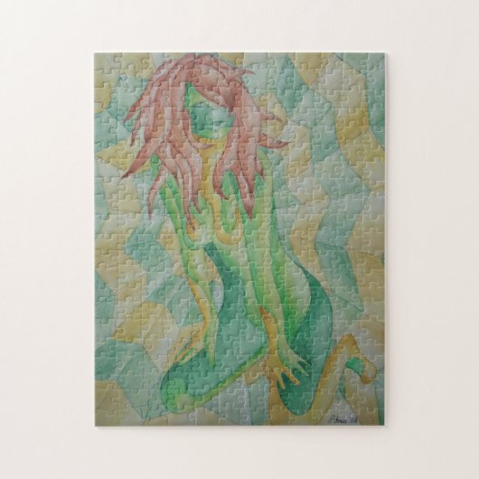 Grün- und Goldfrau, die abstrakte moderne Kunst da Puzzle (Vertikal)