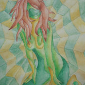 Grün- und Goldfrau, die abstrakte moderne Kunst da Puzzle