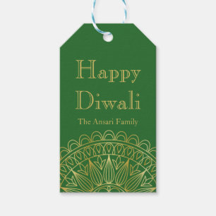 Grün und Goldindisches Muster Diwali Geschenkanhänger