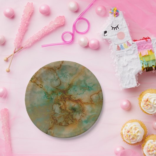 Grün und Goldmarmor Pappteller (Party)