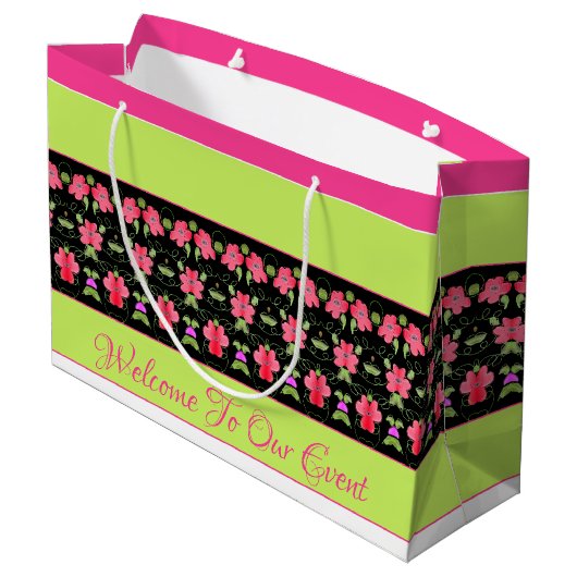 Grün und hell rosa große geschenktüte (Rückseite Schrägansicht)