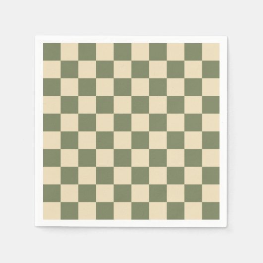 Grün und Hellbeige Schachbrettmuster Serviette (Vorderseite)