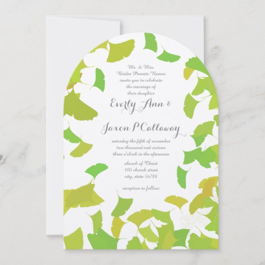 Grün- und Herbstfarben Ginkgo-Blätter Hochzeit Einladung (Vorderseite)