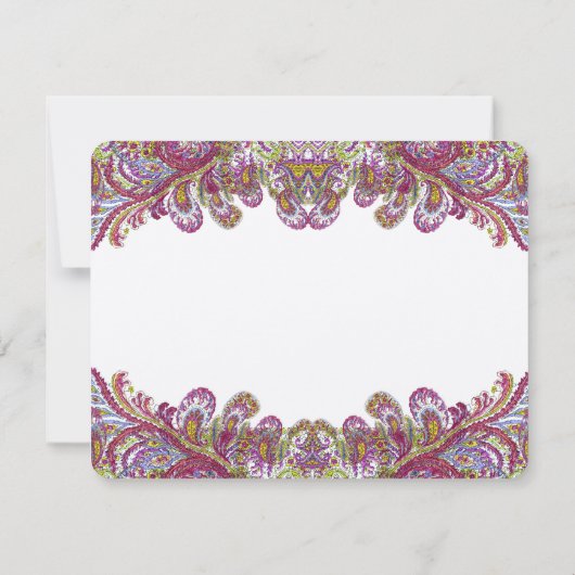 Grün- und Himbeerdamast Hochzeitsstimmung Platzkar Einladung (Rückseite)