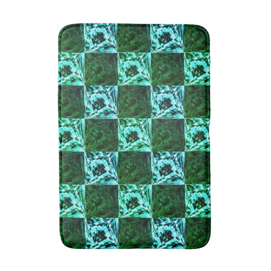 Grün und Himmelblau Schach oder Zyan mit Rechteck Badematte (Vorderseite Vertikal)