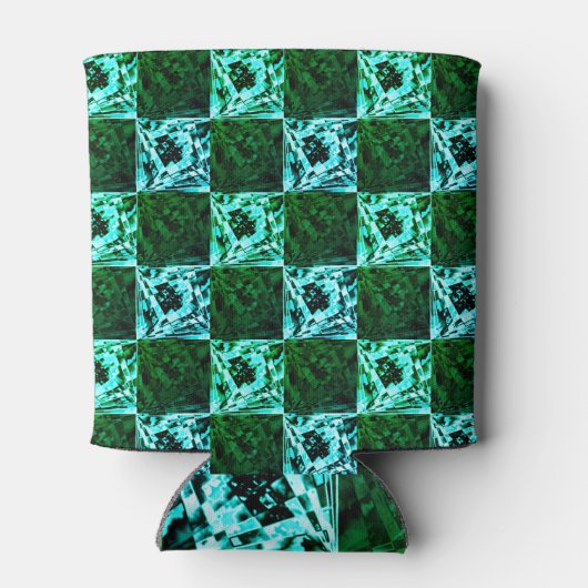 Grün und Himmelblau Schach oder Zyan mit Rechteck Dosenkühler (Rückseite)