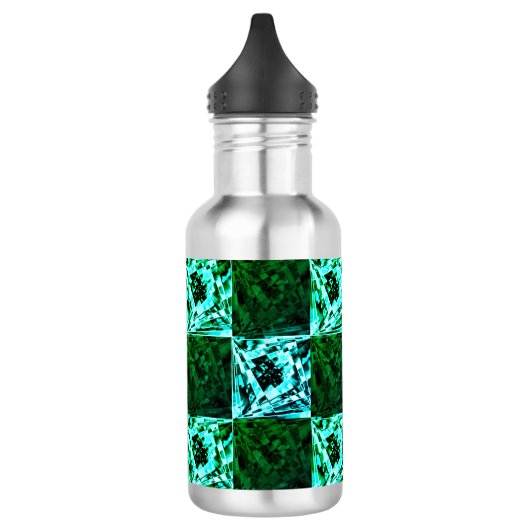 Grün und Himmelblau Schach oder Zyan mit Rechteck Edelstahlflasche (Links)