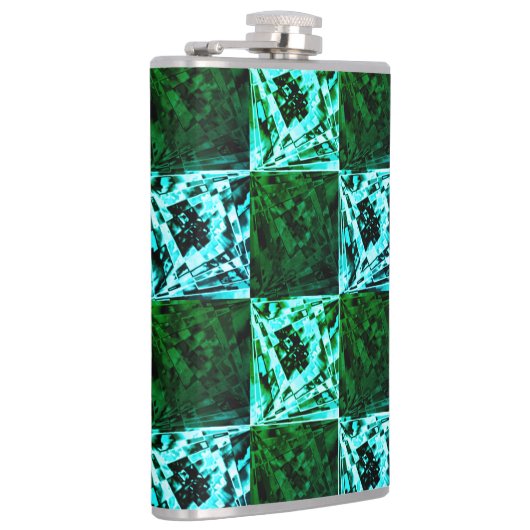 Grün und Himmelblau Schach oder Zyan mit Rechteck Flachmann (Rechts)