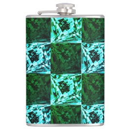 Grün und Himmelblau Schach oder Zyan mit Rechteck Flachmann