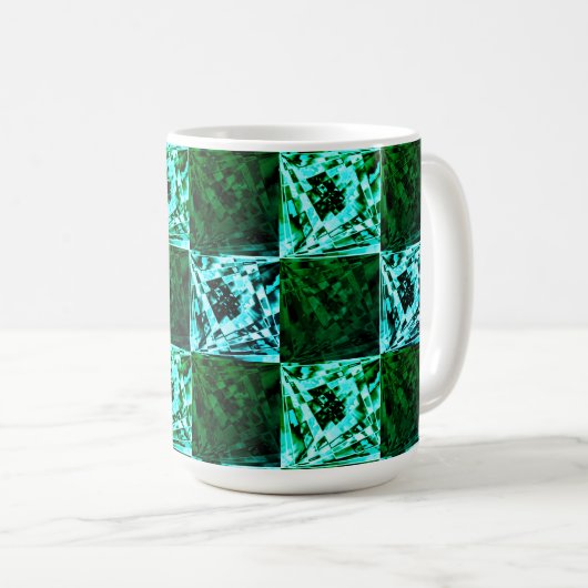 Grün und Himmelblau Schach oder Zyan mit Rechteck Kaffeetasse (VorderseiteRechts)