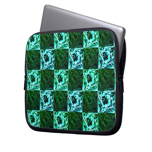 Grün und Himmelblau Schach oder Zyan mit Rechteck Laptopschutzhülle (Vorderseite Links)
