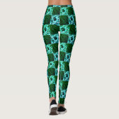 Grün und Himmelblau Schach oder Zyan mit Rechteck Leggings (Rückseite)