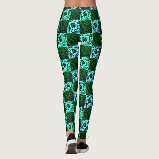 Grün und Himmelblau Schach oder Zyan mit Rechteck Leggings (Rückseite)