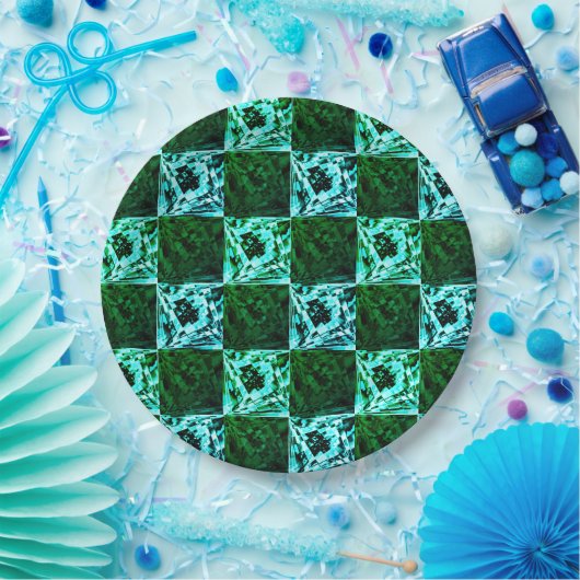 Grün und Himmelblau Schach oder Zyan mit Rechteck Pappteller (Party)