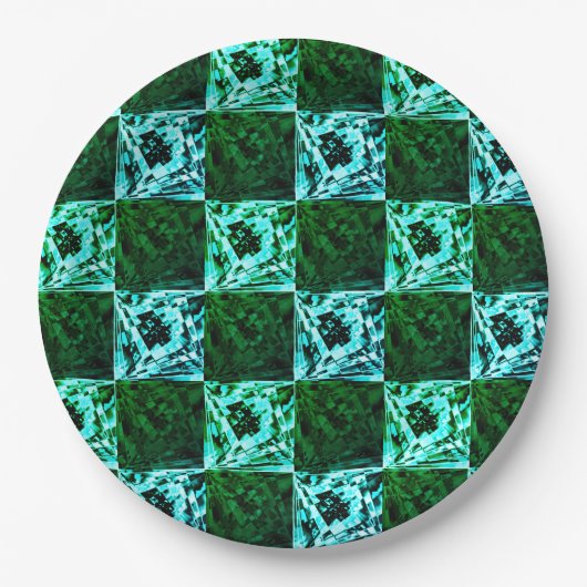 Grün und Himmelblau Schach oder Zyan mit Rechteck Pappteller (Vorderseite)