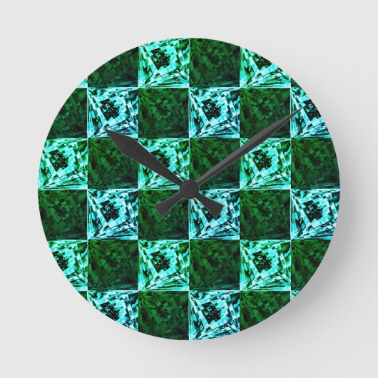 Grün und Himmelblau Schach oder Zyan mit Rechteck Runde Wanduhr (Vorderseite)
