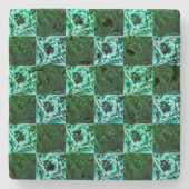 Grün und Himmelblau Schach oder Zyan mit Rechteck Steinuntersetzer (Vorderseite)