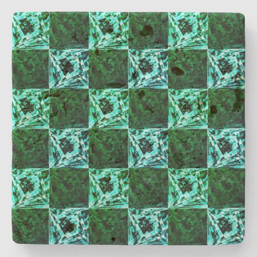 Grün und Himmelblau Schach oder Zyan mit Rechteck Steinuntersetzer (Vorderseite)