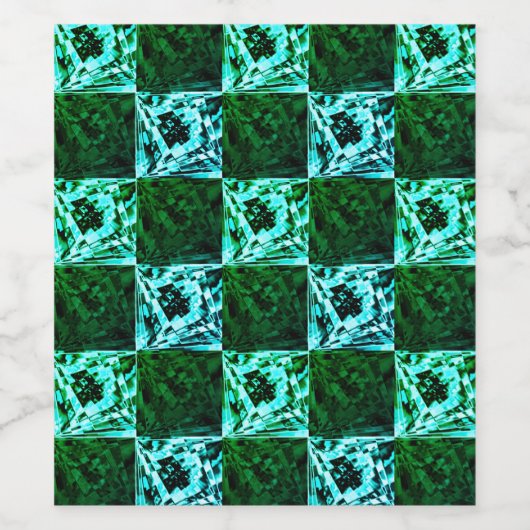 Grün und Himmelblau Schach oder Zyan mit Rechteck Weinetikett (Einzelnes Label)