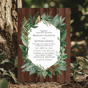 Grün und Holz Rustikaler Kranz Hochzeit  Einladung