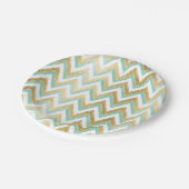 Grün und Imitate Gold Found Zickzack Ikat Muster Pappteller (Schrägansicht)