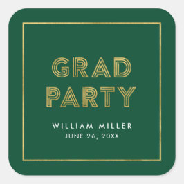 Grün und Imitate Gold Geometric Grad Party Quadratischer Aufkleber