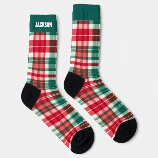 Grün und Karierte Weihnachtssocken mit Namen Socken (Rechts)
