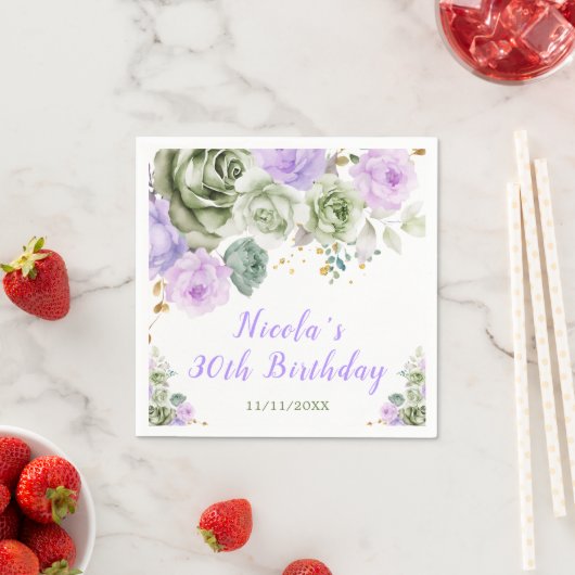Grün und Lila Blüten Geburtstag Serviette (Beispiel)