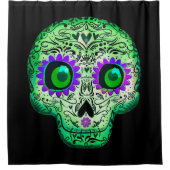 Grün und Lila glühend Zuckerkulösser Halloween Duschvorhang (Vorderseite)
