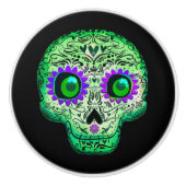 Grün und Lila glühend Zuckerkulösser Halloween Keramikknauf (Vorderseite)