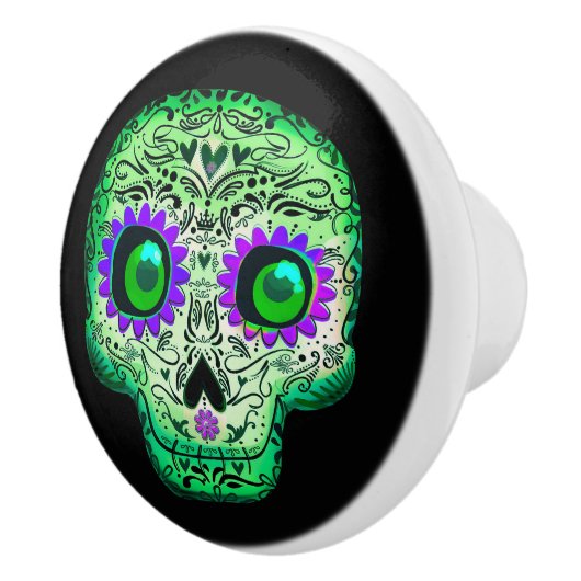 Grün und Lila glühend Zuckerkulösser Halloween Keramikknauf (Rechts)