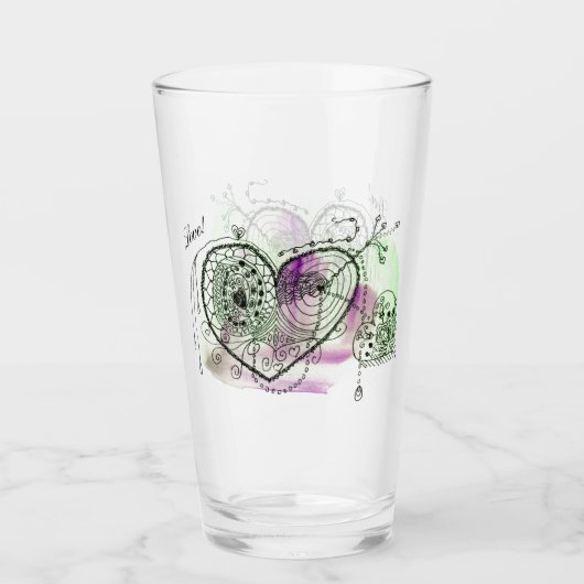 Grün und Lila mit Whimsikherzen Glas (Vorderseite)