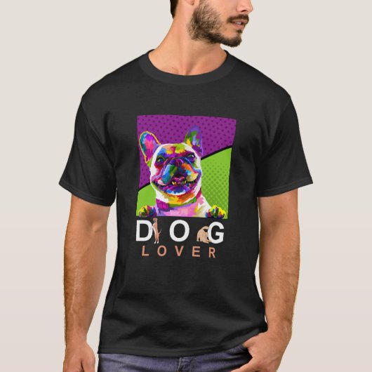 Grün und Lila Pop Art Dog Lover T-Shirt (Vorderseite)