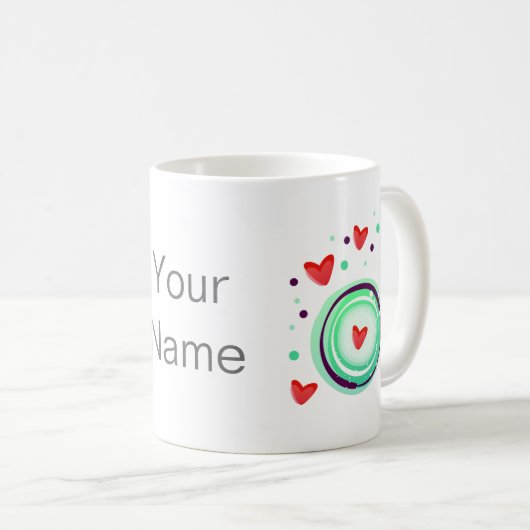 grün und lila, rotes Herz Kaffeetasse (VorderseiteRechts)