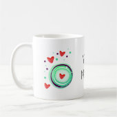 grün und lila, rotes Herz Kaffeetasse (Links)