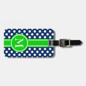 Grün-und Marine-Blau-Tupfen-Monogramm Gepäckanhänger (Vorderseite horizontal)