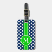 Grün-und Marine-Blau-Tupfen-Monogramm Gepäckanhänger (Vorderseite vertikal)