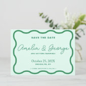 Grün und Mint gewellte Retro-Optik Save The Date (Stehend Vorderseite)