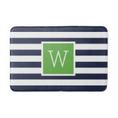 Grün und Navy gestreifte Monogramm Badematte (Vorderseite)