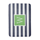 Grün und Navy gestreifte Monogramm Badematte (Vorderseite Vertikal)