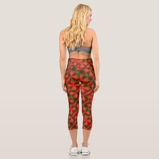Grün und Orange Abstraktes Muster Capri Leggings (Rückseite)