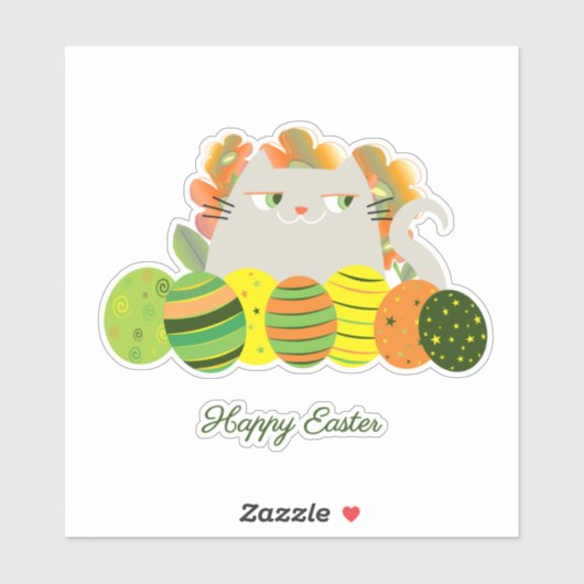 Grün und Orange Funny Niedlich Cat Happy Oaster Aufkleber (Blatt)
