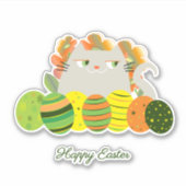 Grün und Orange Funny Niedlich Cat Happy Oaster Aufkleber (Vorderseite)