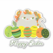 Grün und Orange Funny Niedlich Cat Happy Oaster Aufkleber (Vorderseite)
