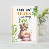 Grün und orange Niedliche Kinder Tiger Einladung (Stehend Vorderseite)