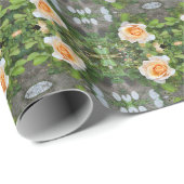 Grün und Orange Rose Blume Muster Blumenmuster Geschenkpapier (Rolleneckpunkt)