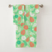 Grün- und Orangefarbenes tropisches Blattmuster Badhandtuch Set (Insitu)