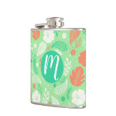 Grün- und Orangefarbenes tropisches Blattmuster Flachmann (Links)