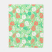 Grün- und Orangefarbenes tropisches Blattmuster Fleecedecke (Vorderseite)